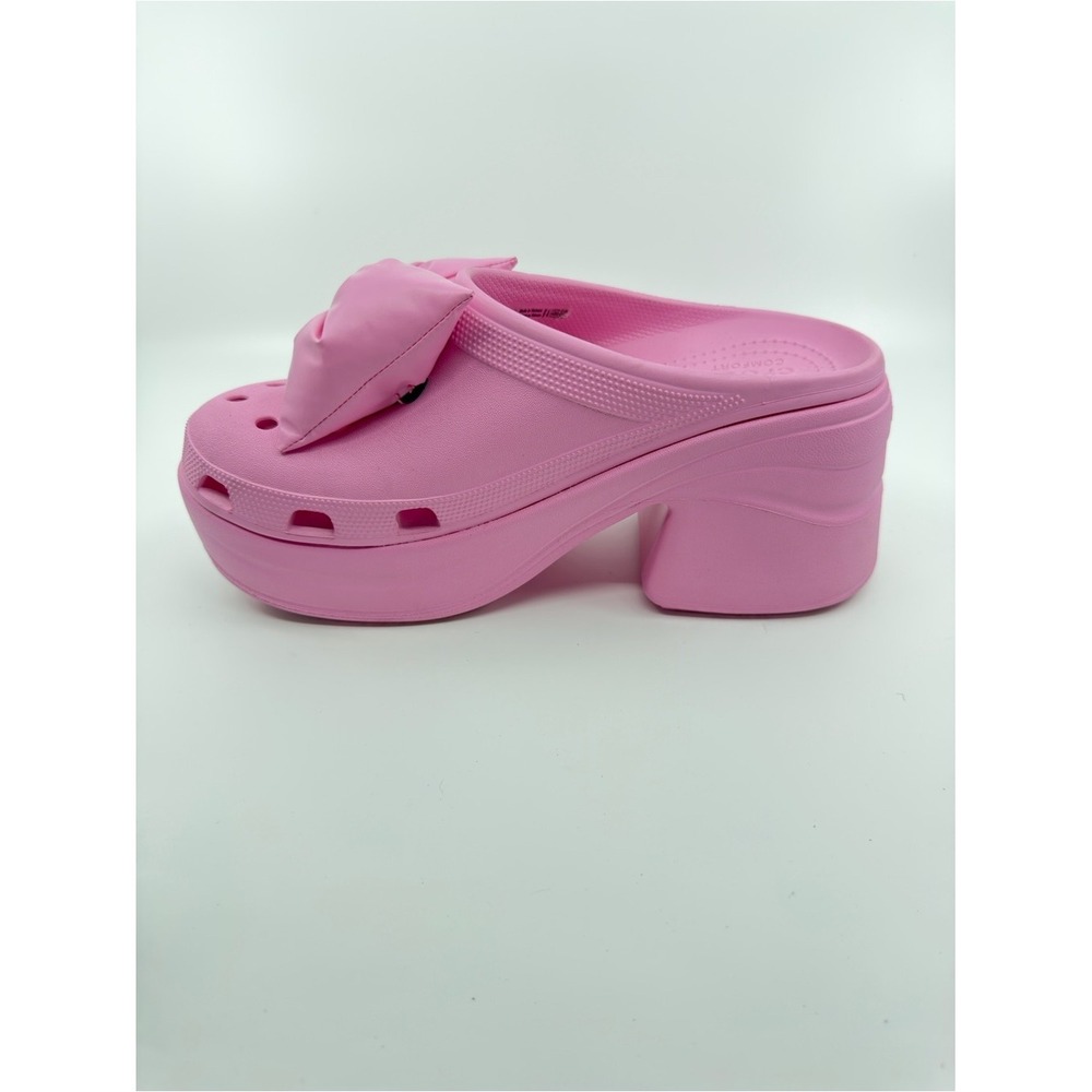 Crocs Siren Clog Women Size 11 Pink Puffy Bow Platform Heel Slip On Shoes - Picture 6 of 12